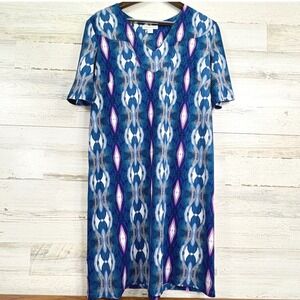 Coldwater Creek Womens Shift Dress Blue Purple Geometric V Neck Short‎ Sleeve 16